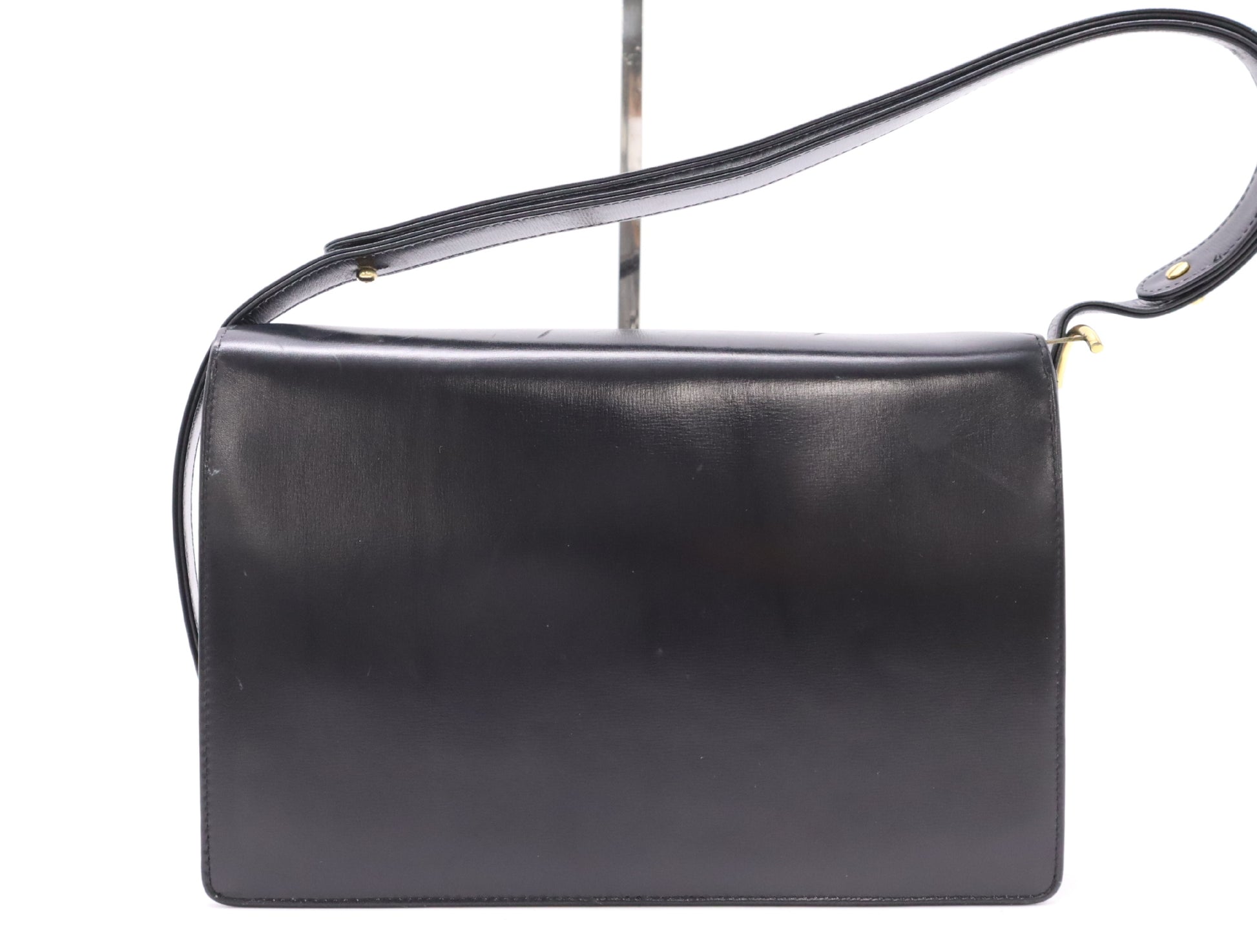CELINE Leather One-Shoulder Bag with Horse-Drawn Carriage Hardware, Black