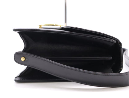 CELINE Leather One-Shoulder Bag with Horse-Drawn Carriage Hardware, Black