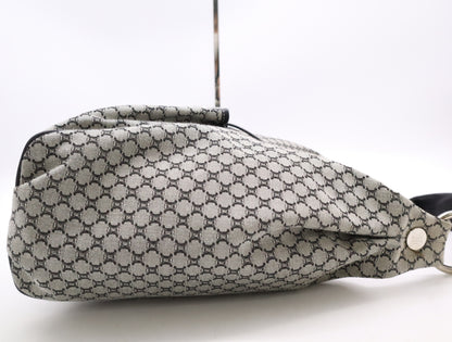 CELINE Canvas and Leather Macadam Shoulder Bag, Gray/Black