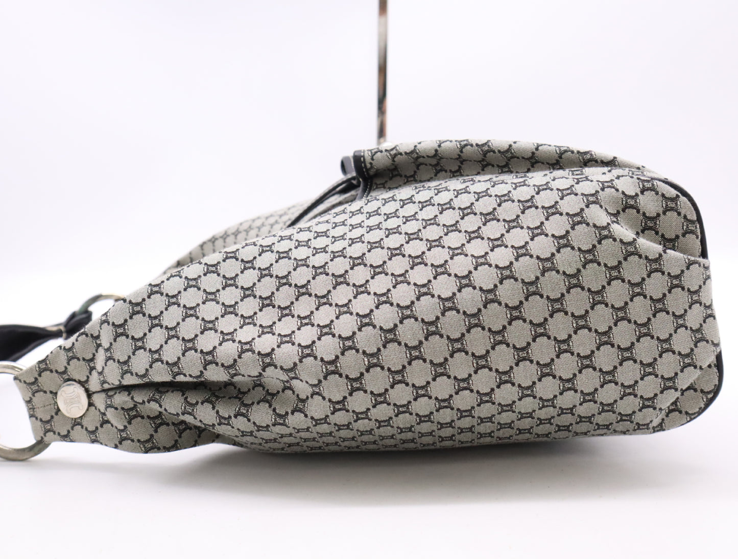 CELINE Canvas and Leather Macadam Shoulder Bag, Gray/Black