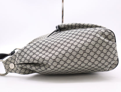 CELINE Canvas and Leather Macadam Shoulder Bag, Gray/Black