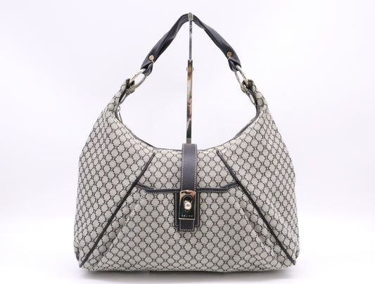 CELINE Canvas and Leather Macadam Shoulder Bag, Gray/Black