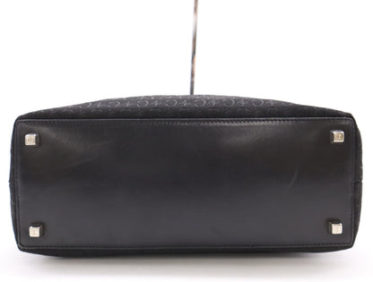 CELINE Canvas and Leather C Macadam Tote Bag, Black, with Dust Bag