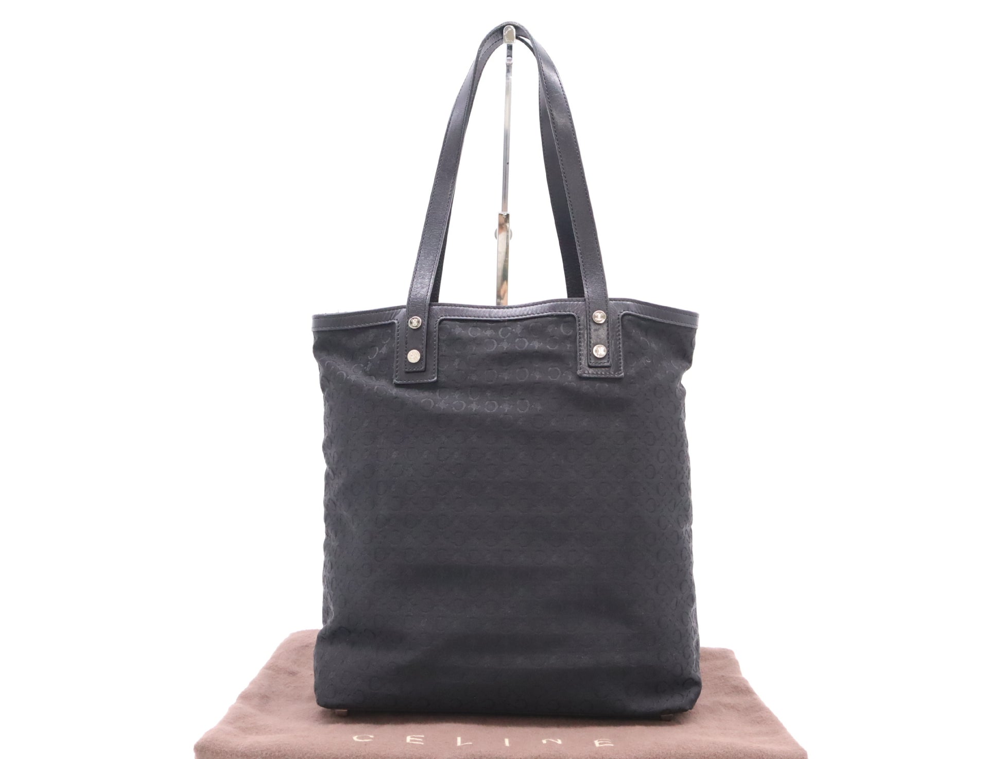 CELINE Canvas and Leather C Macadam Tote Bag, Black, with Dust Bag