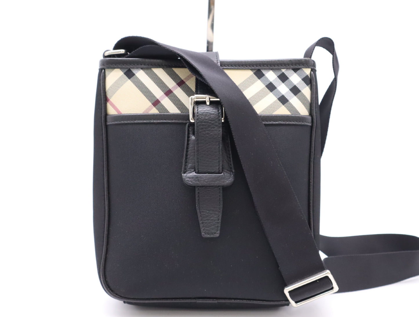 BURBERRY Canvas x Leather Nova Check Black SV Hardware Shoulder Bag