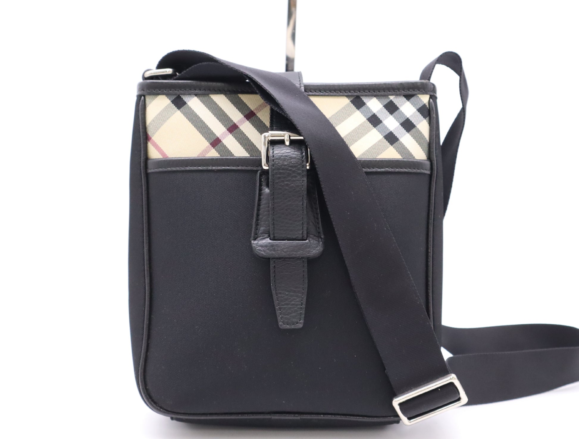BURBERRY Canvas x Leather Nova Check Black SV Hardware Shoulder Bag