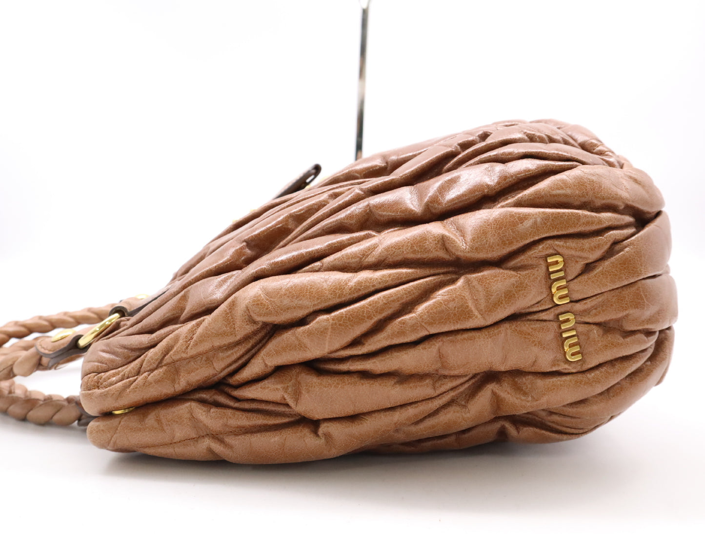 Miu Miu Leather Matelassé Handbag, Brown, GD Hardware, Key and Cloche Included