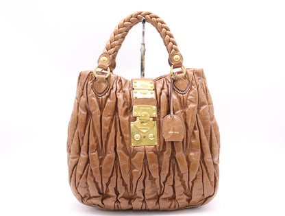 Miu Miu Leather Matelassé Handbag, Brown, GD Hardware, Key and Cloche Included