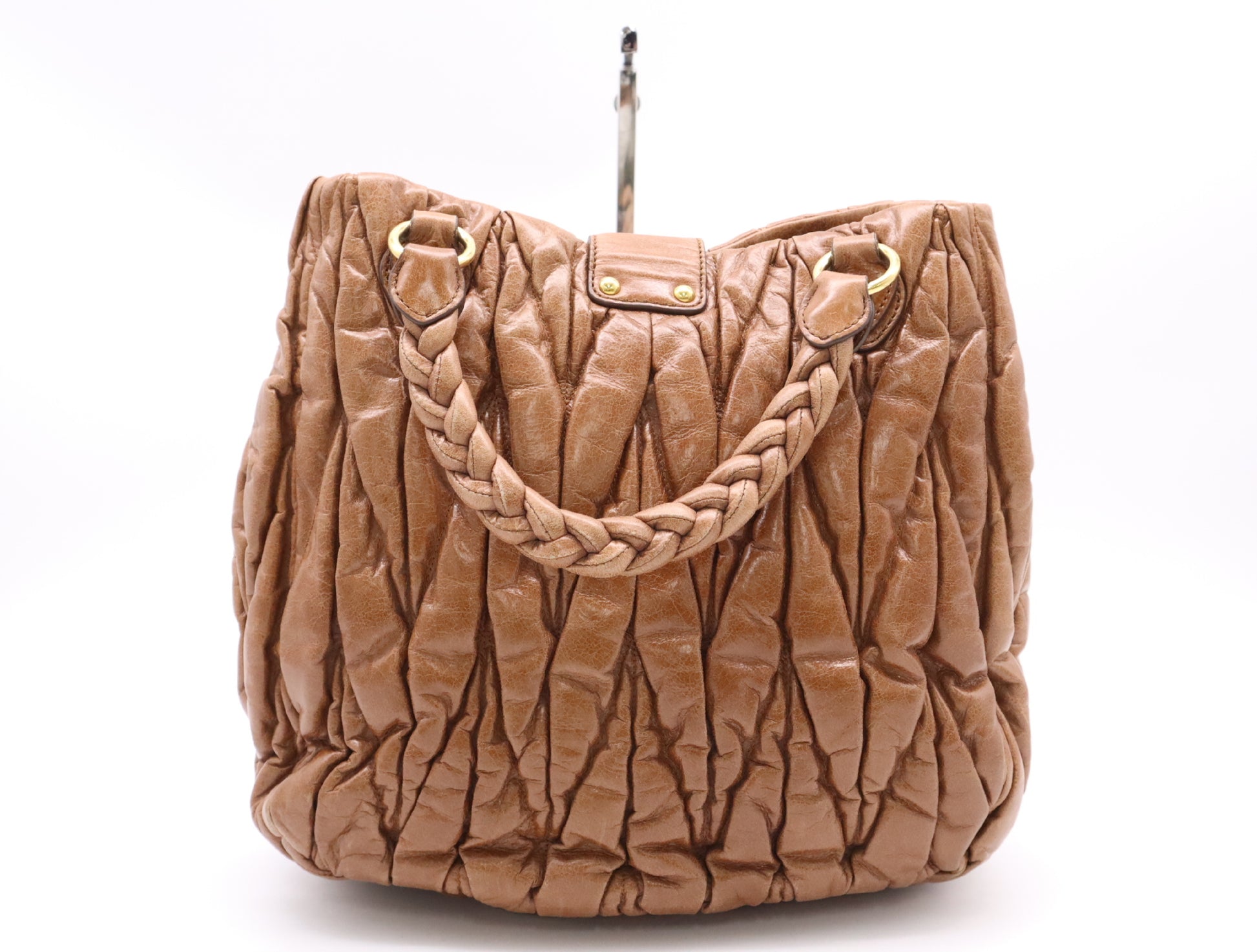 Miu Miu Leather Matelassé Handbag, Brown, GD Hardware, Key and Cloche Included