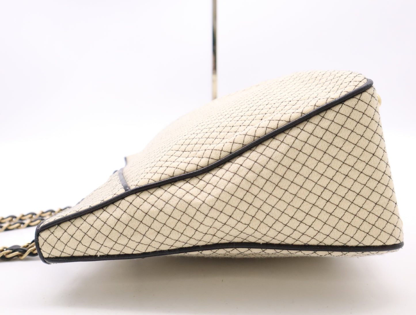 CHANEL Cotton Jersey x Leather Micro-Quilted Cocomark Chain Shoulder Bag Beige Black Seal 7321268 Tote Bag