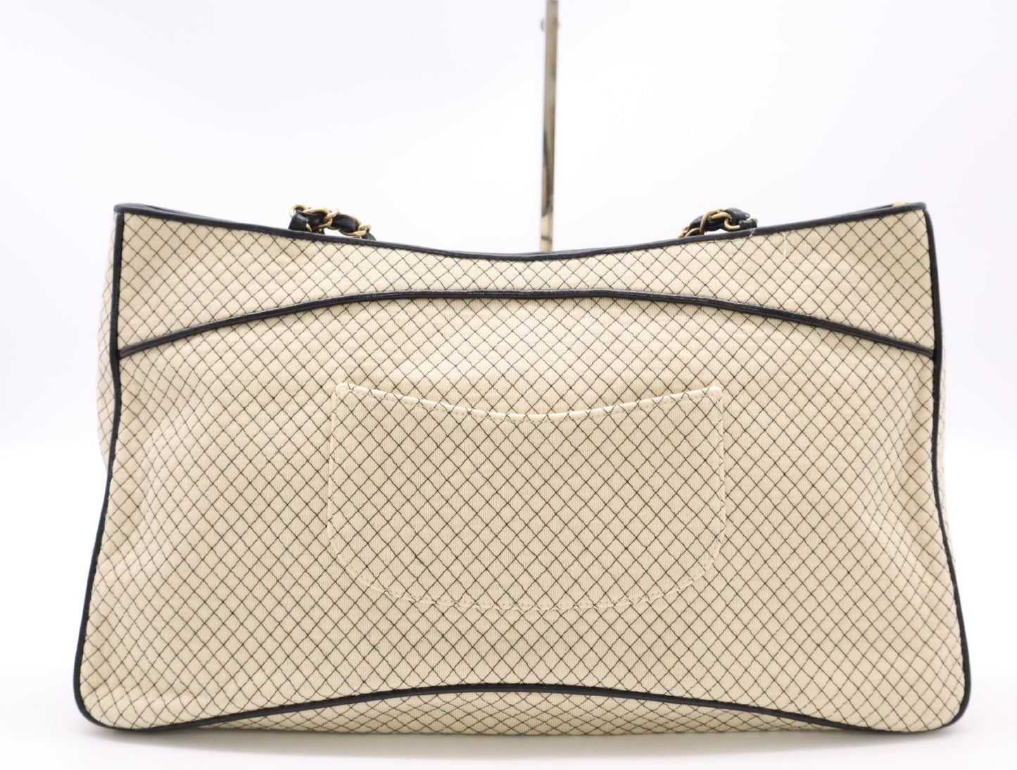 CHANEL Cotton Jersey x Leather Micro-Quilted Cocomark Chain Shoulder Bag Beige Black Seal 7321268 Tote Bag