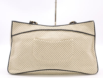 CHANEL Cotton Jersey x Leather Micro-Quilted Cocomark Chain Shoulder Bag Beige Black Seal 7321268 Tote Bag