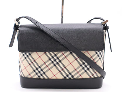 BURBERRY Canvas x Leather Nova Check Shoulder Bag Black SV Fittings Shoulder Bag