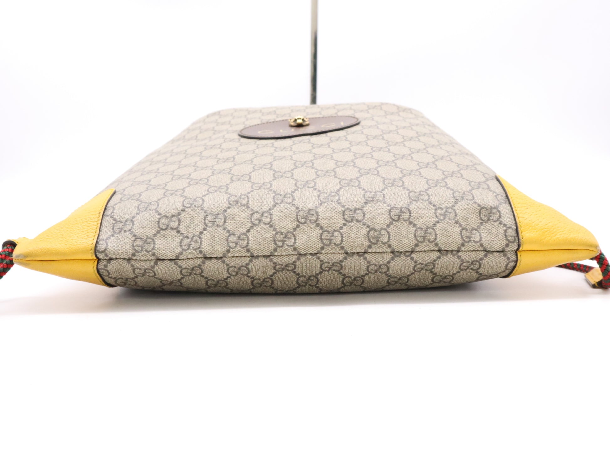 GUCCI 473872 Canvas x Leather GG Supreme Cathead Drawstring Backpack Beige Brown Yellow Rucksack