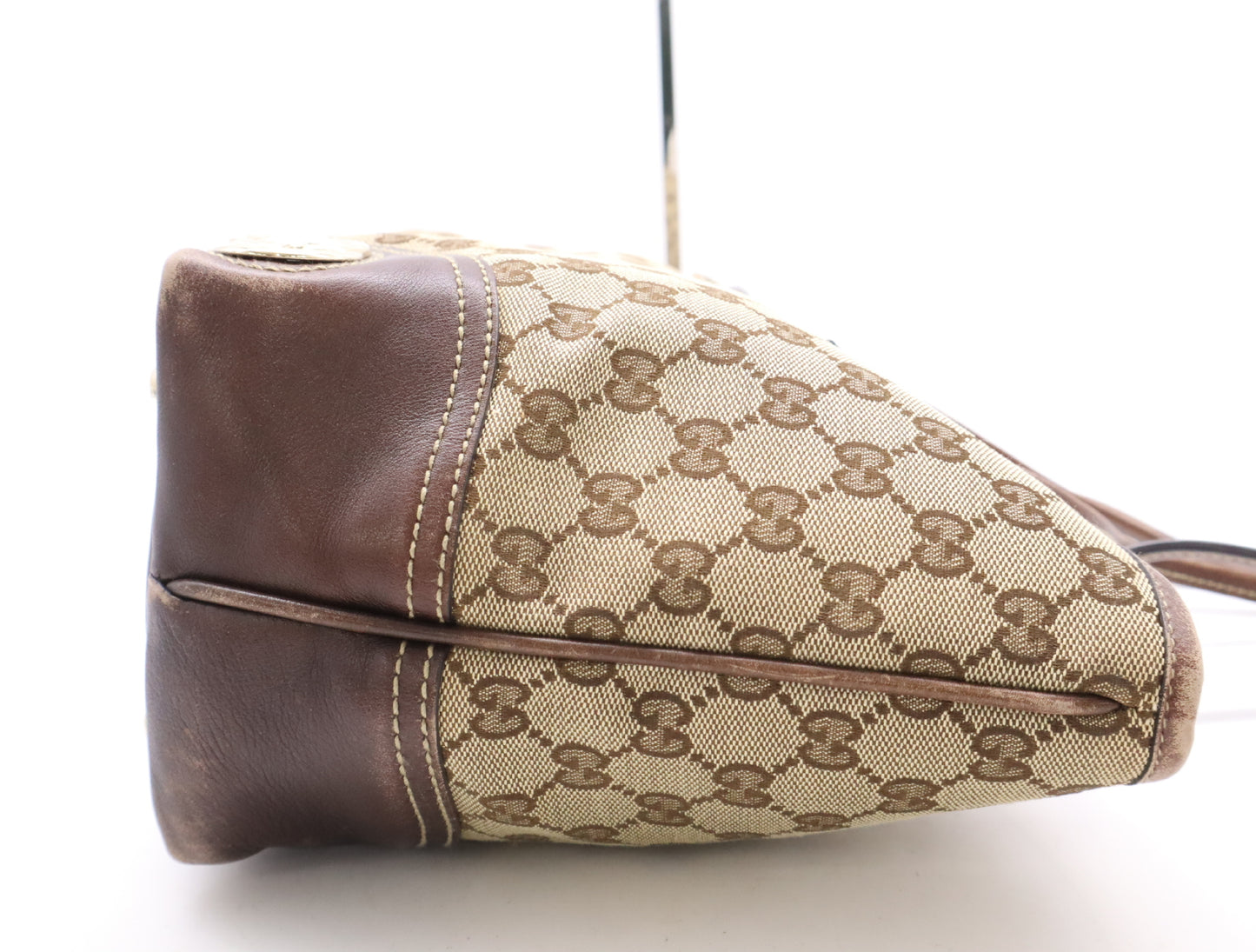 GUCCI 169946 Canvas x Leather GG Canvas New Brit Tote Bag Beige Brown Sherry Line Tote Bag