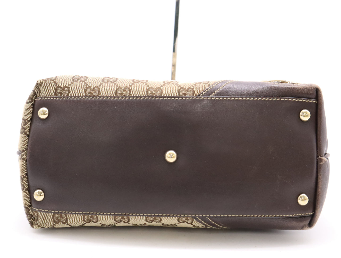 GUCCI 169946 Canvas x Leather GG Canvas New Brit Tote Bag Beige Brown Sherry Line Tote Bag