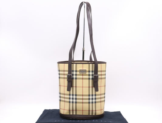 BURBERRY PVC x Leather Nova Check Tote Bag, Beige/Brown, with Dust Bag
