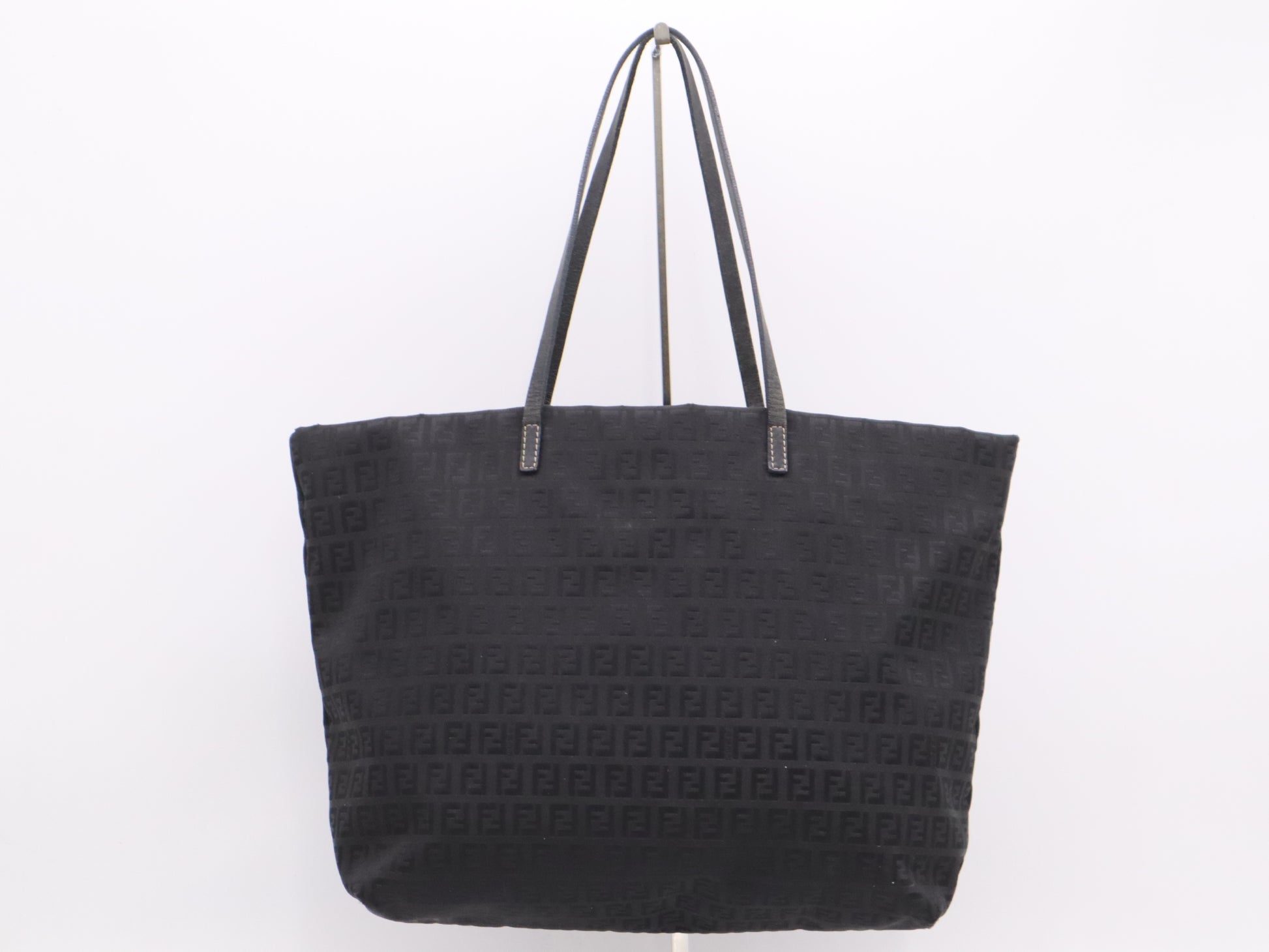 FENDI Canvas Leather Zucchino Tote Bag Black Tote Bag