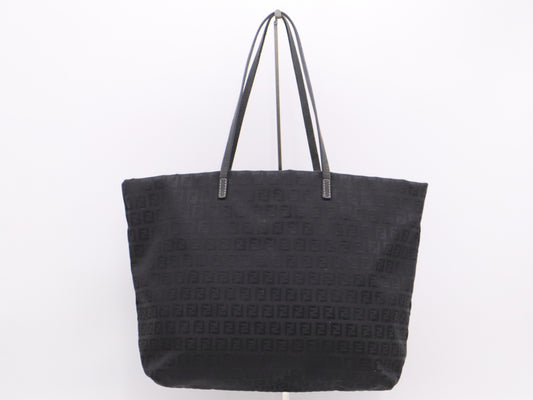 FENDI Canvas Leather Zucchino Tote Bag Black Tote Bag