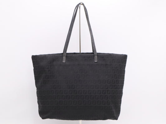 FENDI Canvas Leather Zucchino Tote Bag Black Tote Bag