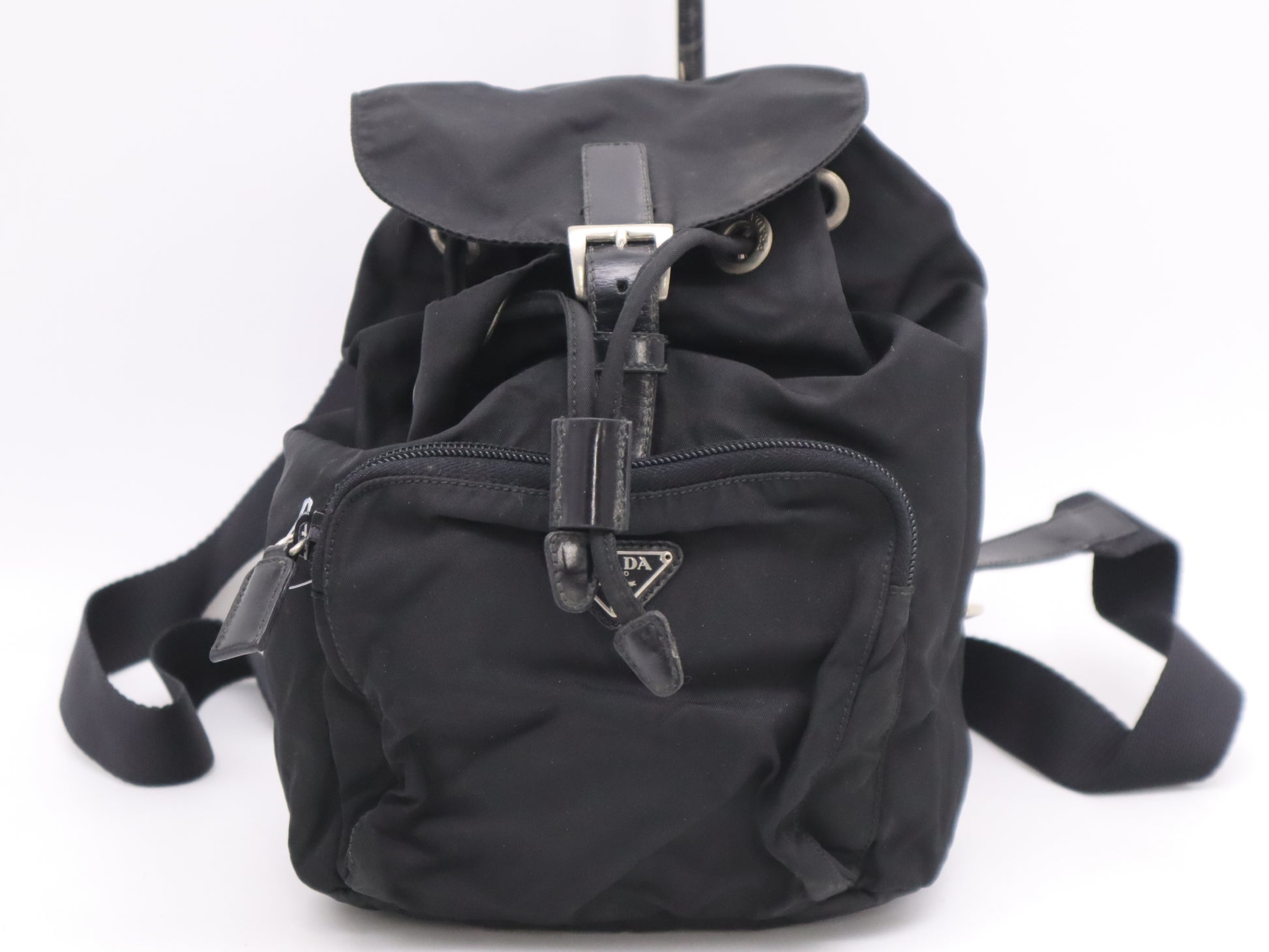 PRADA Nylon Triangle Logo Backpack Black Handbag