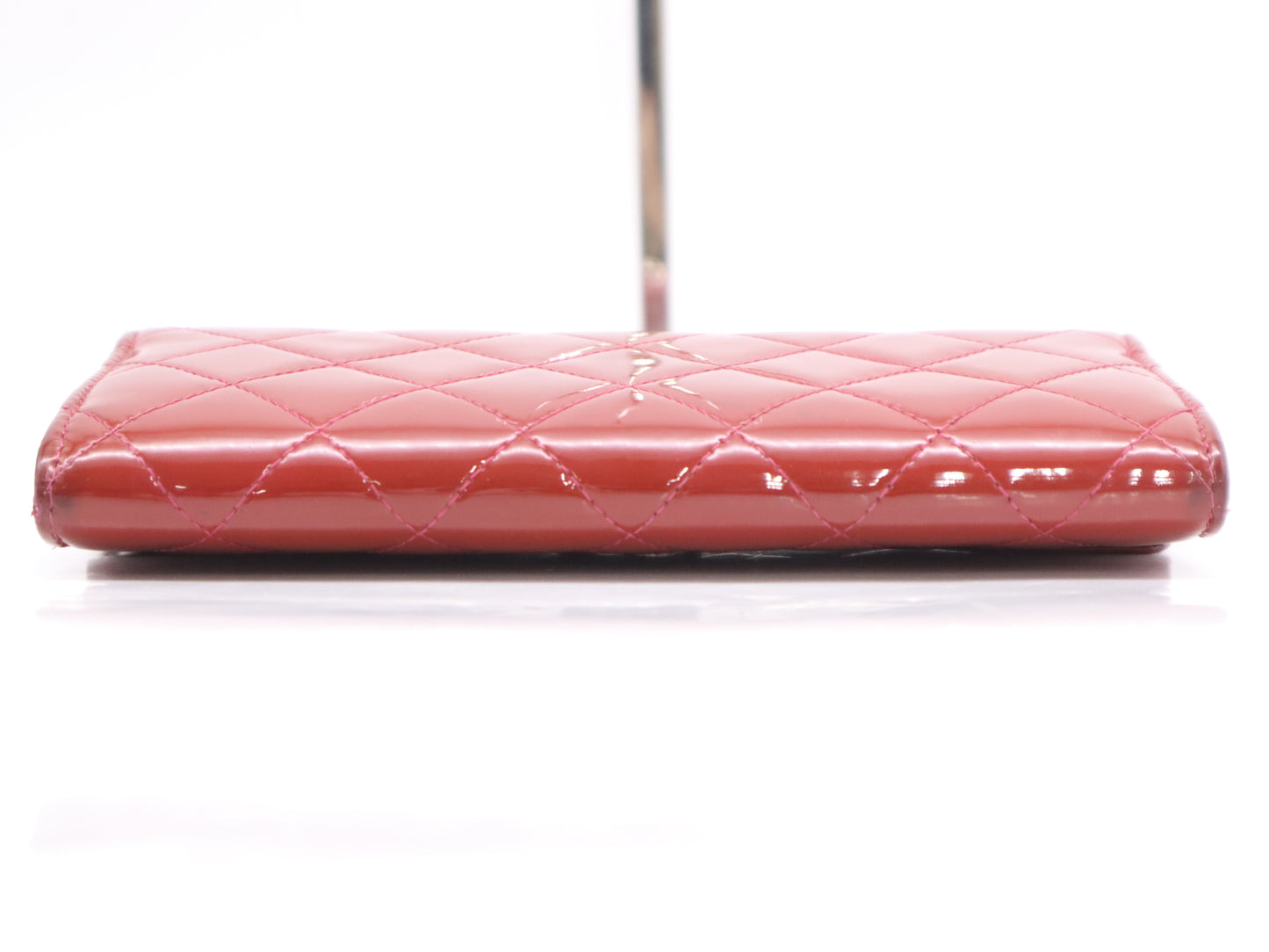 CHANEL Patent Leather Matelasse Long Wallet, Red, with Box, Card Holder, Sticker, 20223778