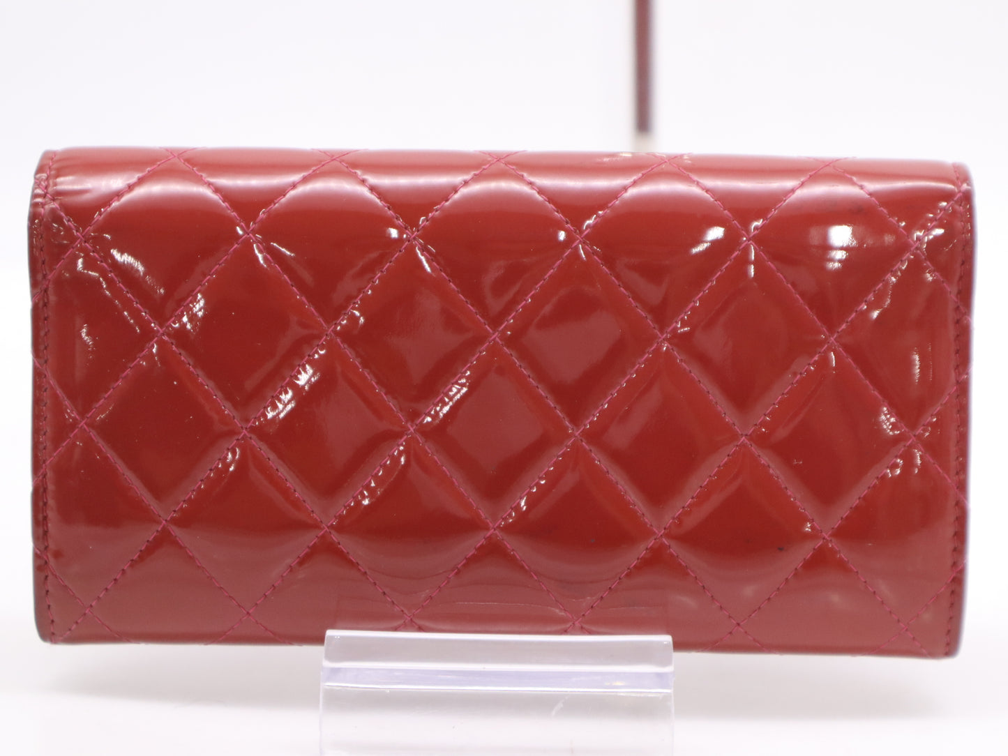 CHANEL Patent Leather Matelasse Long Wallet, Red, with Box, Card Holder, Sticker, 20223778