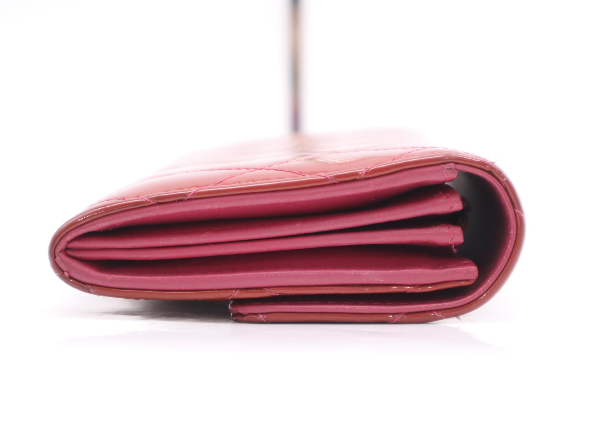 CHANEL Patent Leather Matelasse Long Wallet, Red, with Box, Card Holder, Sticker, 20223778