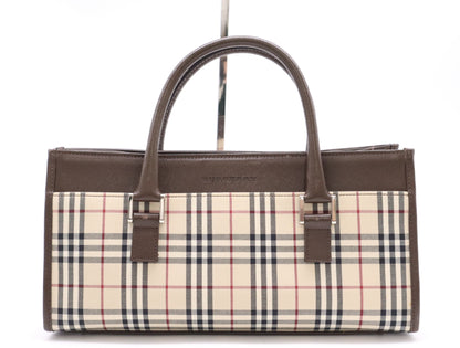 BURBERRY Canvas x Leather Nova Check Beige Brown Handbag