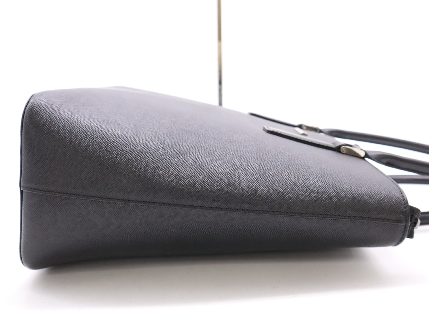 BURBERRY Saffiano Leather Tote Bag Black Nova Check SV Hardware Tote Bag