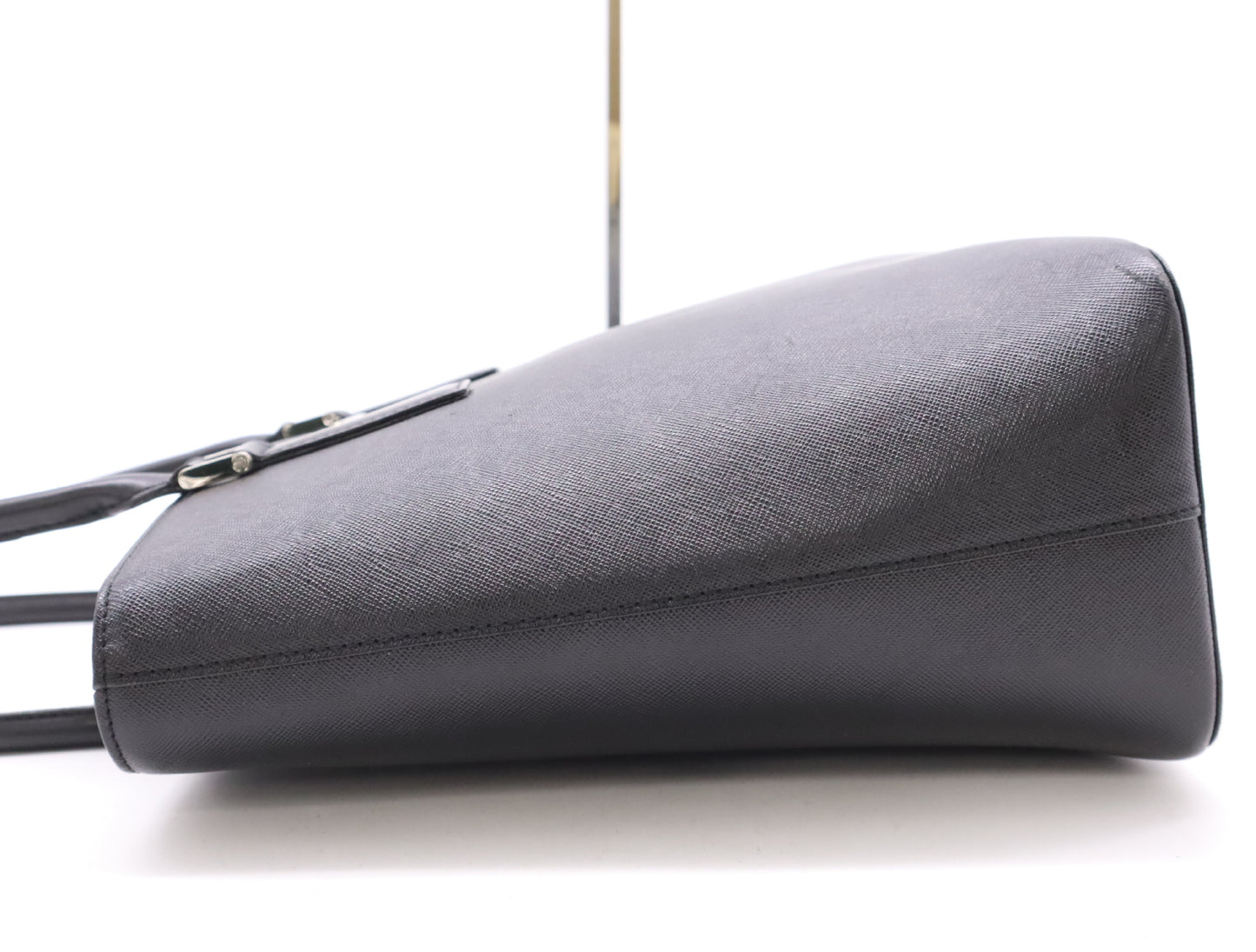 BURBERRY Saffiano Leather Tote Bag Black Nova Check SV Hardware Tote Bag