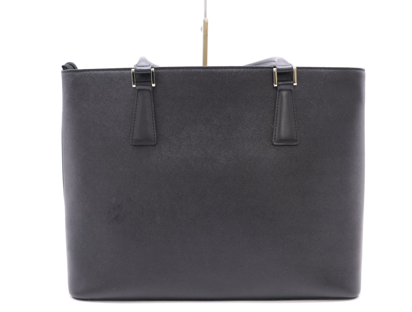 BURBERRY Saffiano Leather Tote Bag Black Nova Check SV Hardware Tote Bag