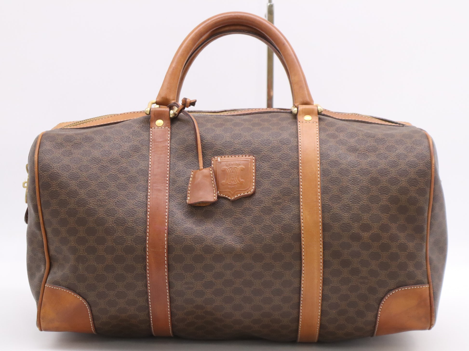 CELINE PVCx Leather Macadam Boston Bag with Brown Keys x2 and Crochet Boston Bag