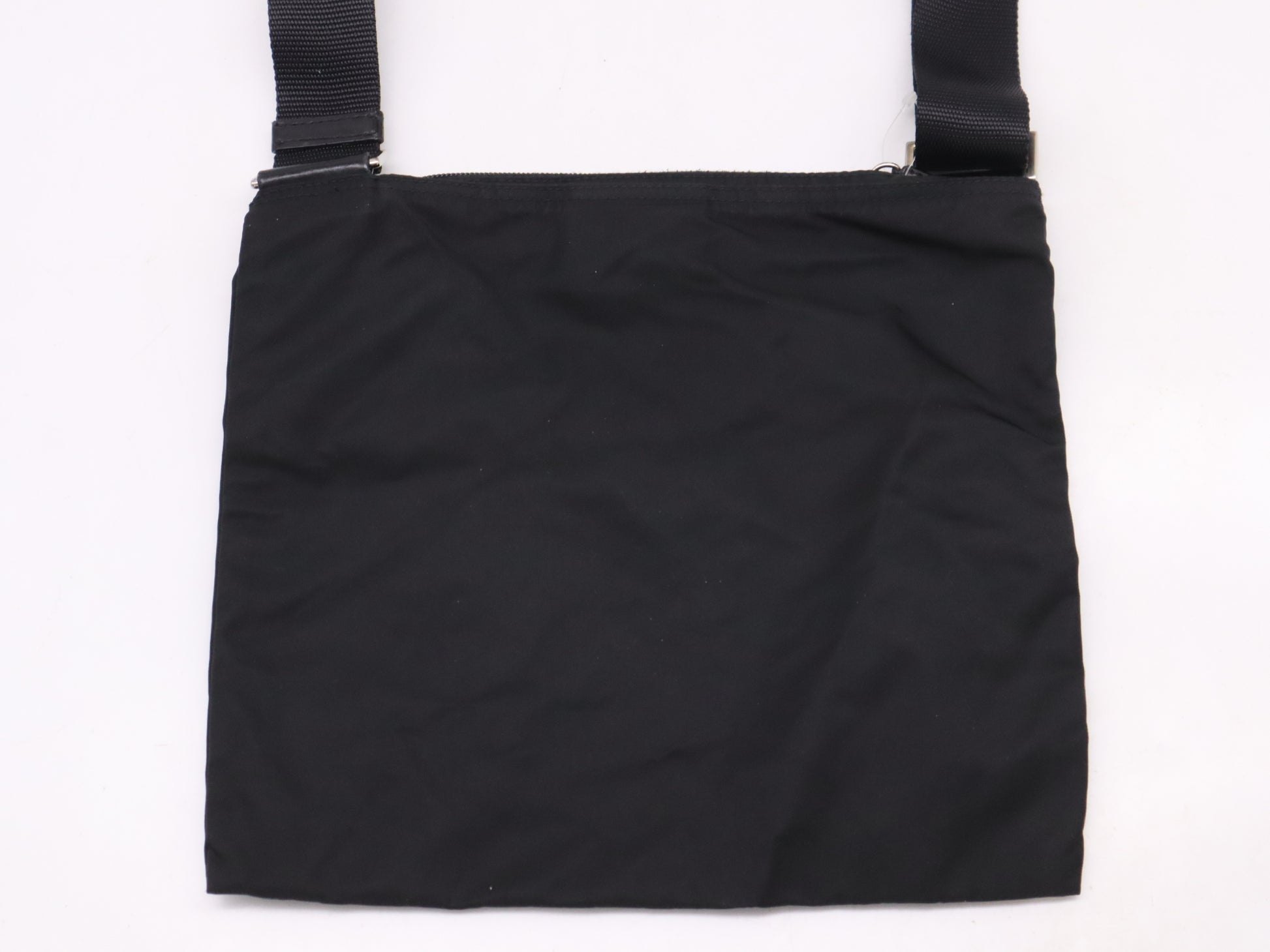 PRADA Nylon Triangle Logo Shoulder Bag in Black with Silver Hardware