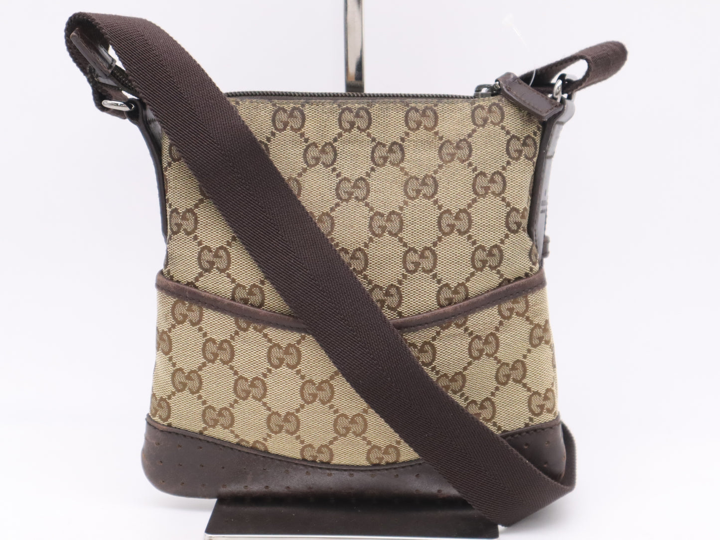 GUCCI 147671 Canvas x Leather GG Canvas Shoulder Bag Beige Brown Shoulder Bag