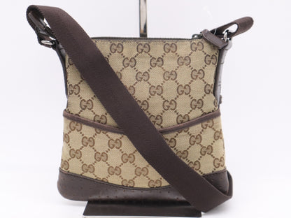GUCCI 147671 Canvas x Leather GG Canvas Shoulder Bag Beige Brown Shoulder Bag