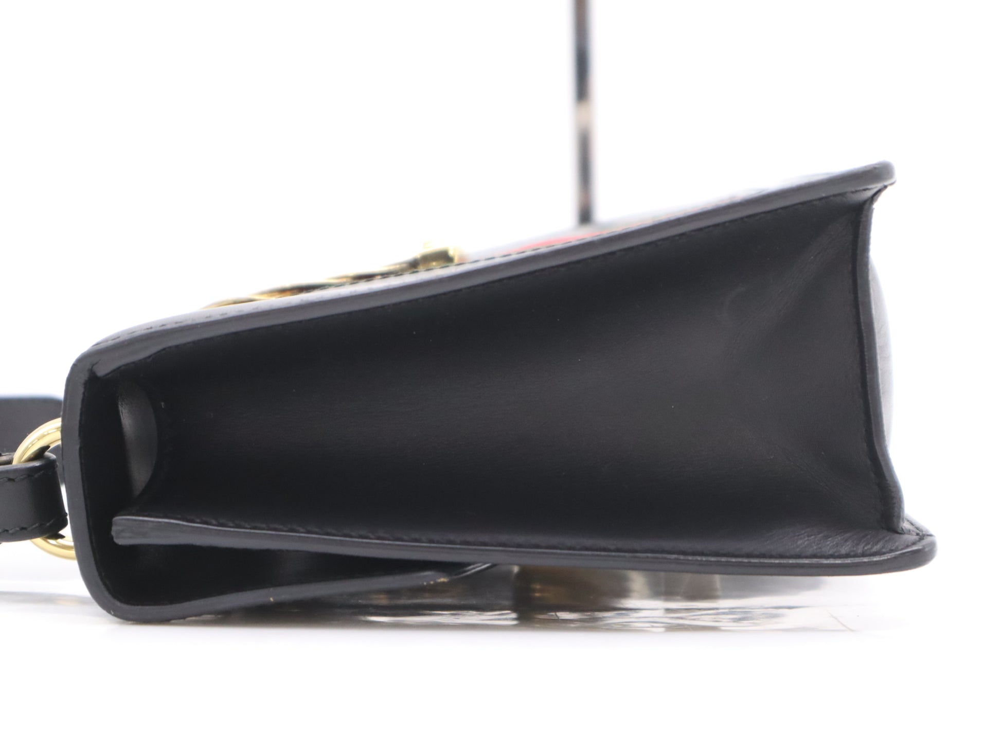 GUCCI 421882 Leather Sylvie Small Ribbon Sherry Line Shoulder Bag Black GD Hardware Shoulder Bag