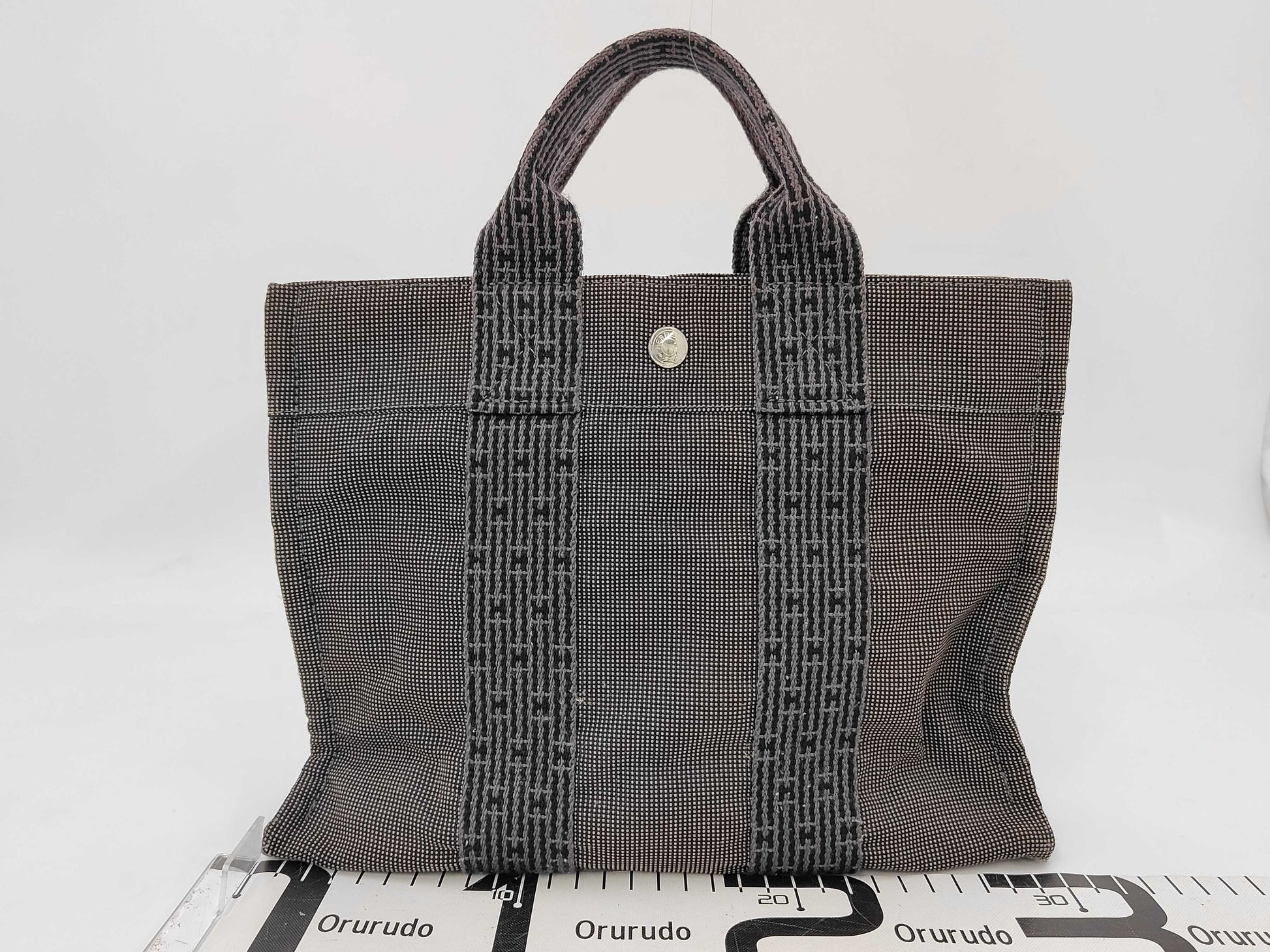 HERMES Canvas Air Line PM Mini Tote Bag Gray Handbag