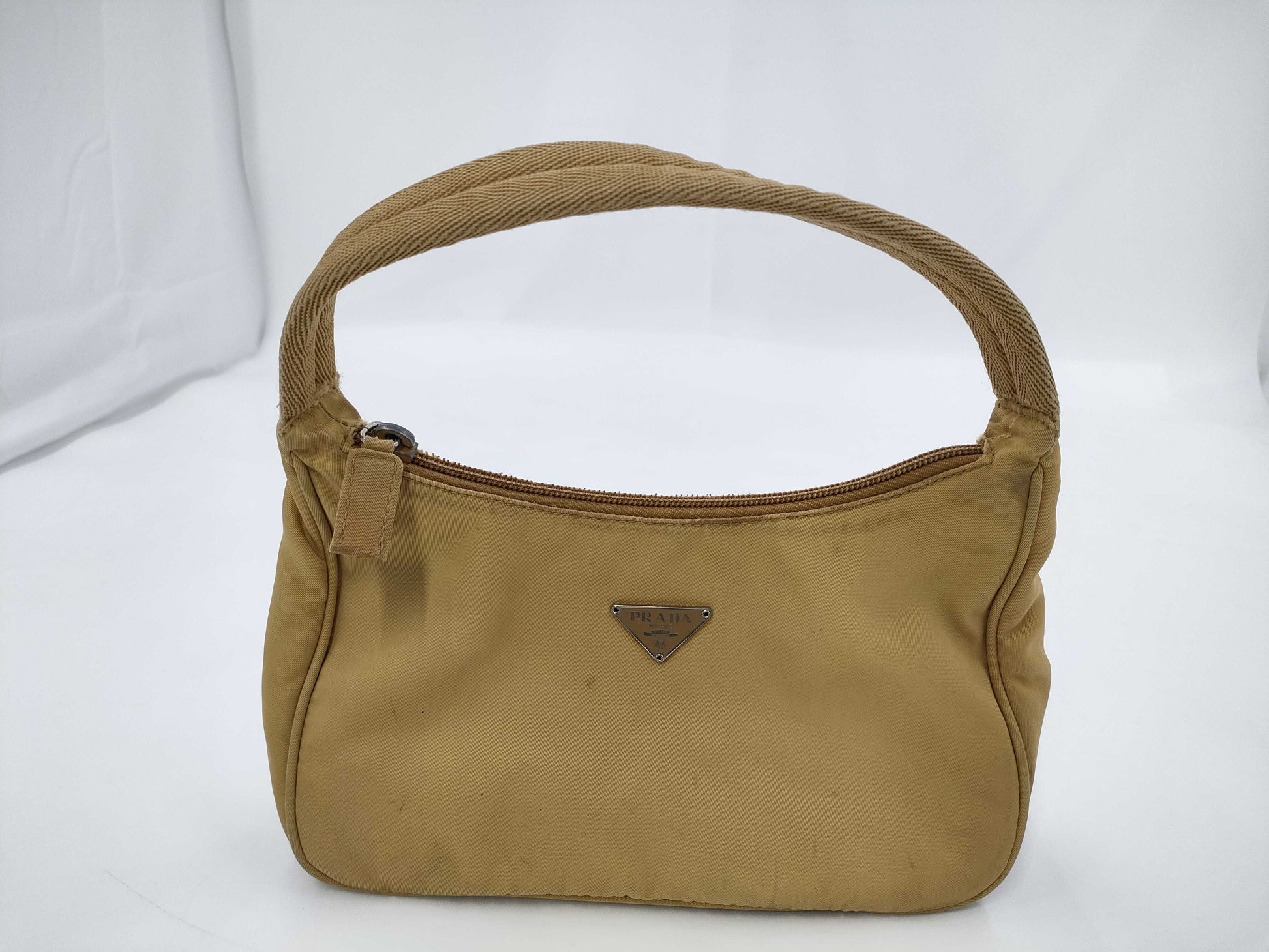 PRADA Mini Purse Triangle Logo Accessory Pouch Yellow Nylon Bag