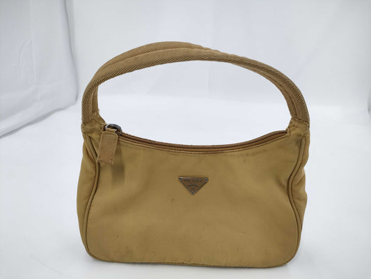 PRADA Mini Purse Triangle Logo Accessory Pouch Yellow Nylon Bag