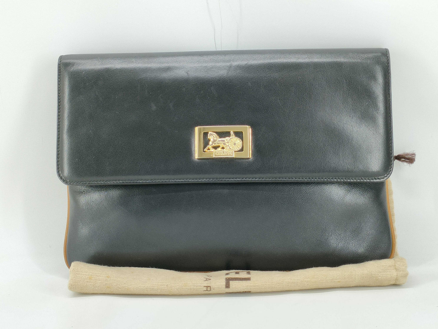 CELINE Black Carriage Hardware Clutch Bag