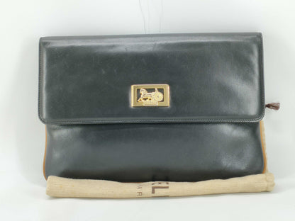CELINE Black Carriage Hardware Clutch Bag