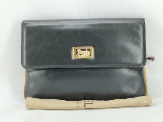 CELINE Black Carriage Hardware Clutch Bag