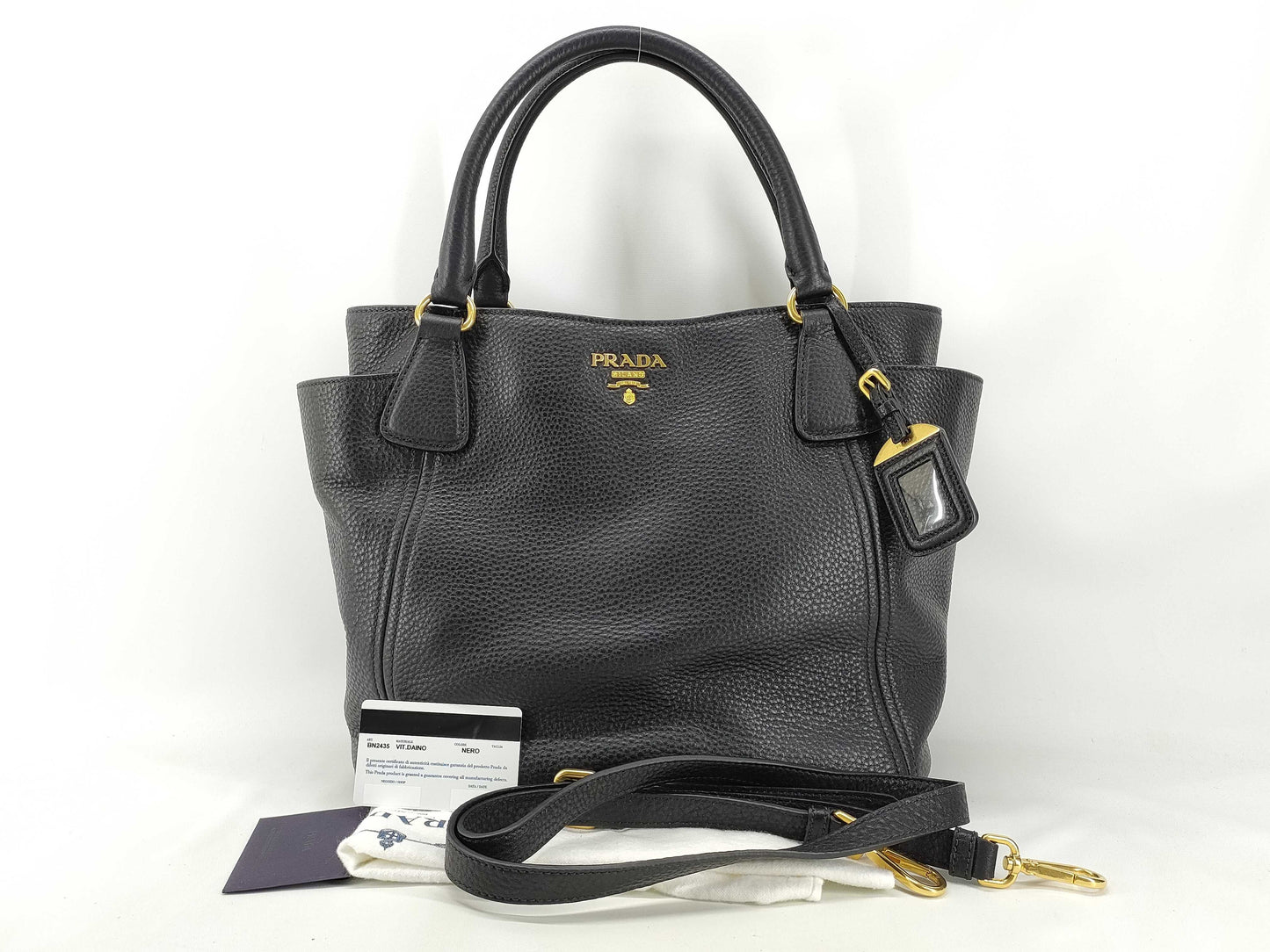 PRADA Vitello Dino 2-way black tote bag
