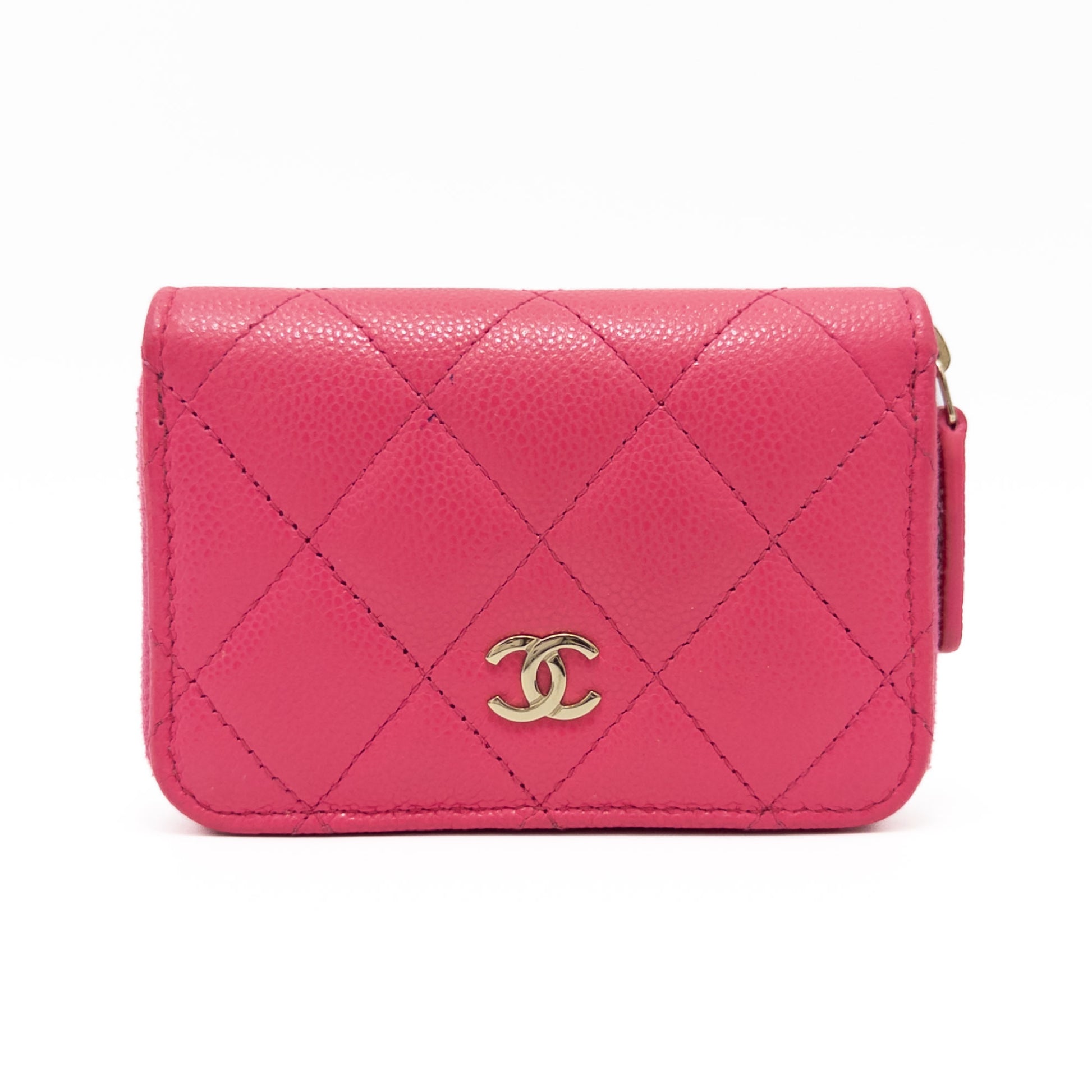 CHANEL CHANEL Matlasse Caviar Skin Coin Case Pink Gold Fittings Box & Storage Bag Included Coin Case