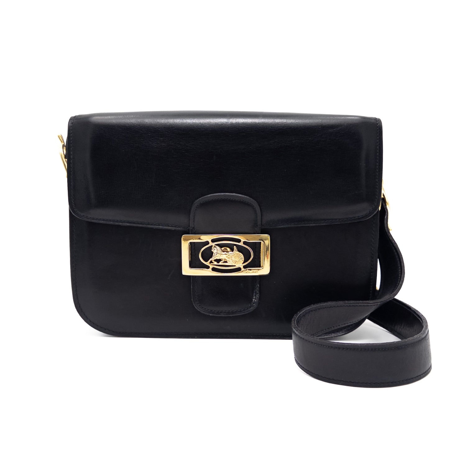 CELINE CELINE Carriage Fittings Leather Shoulder Bag Black Shoulder Bag