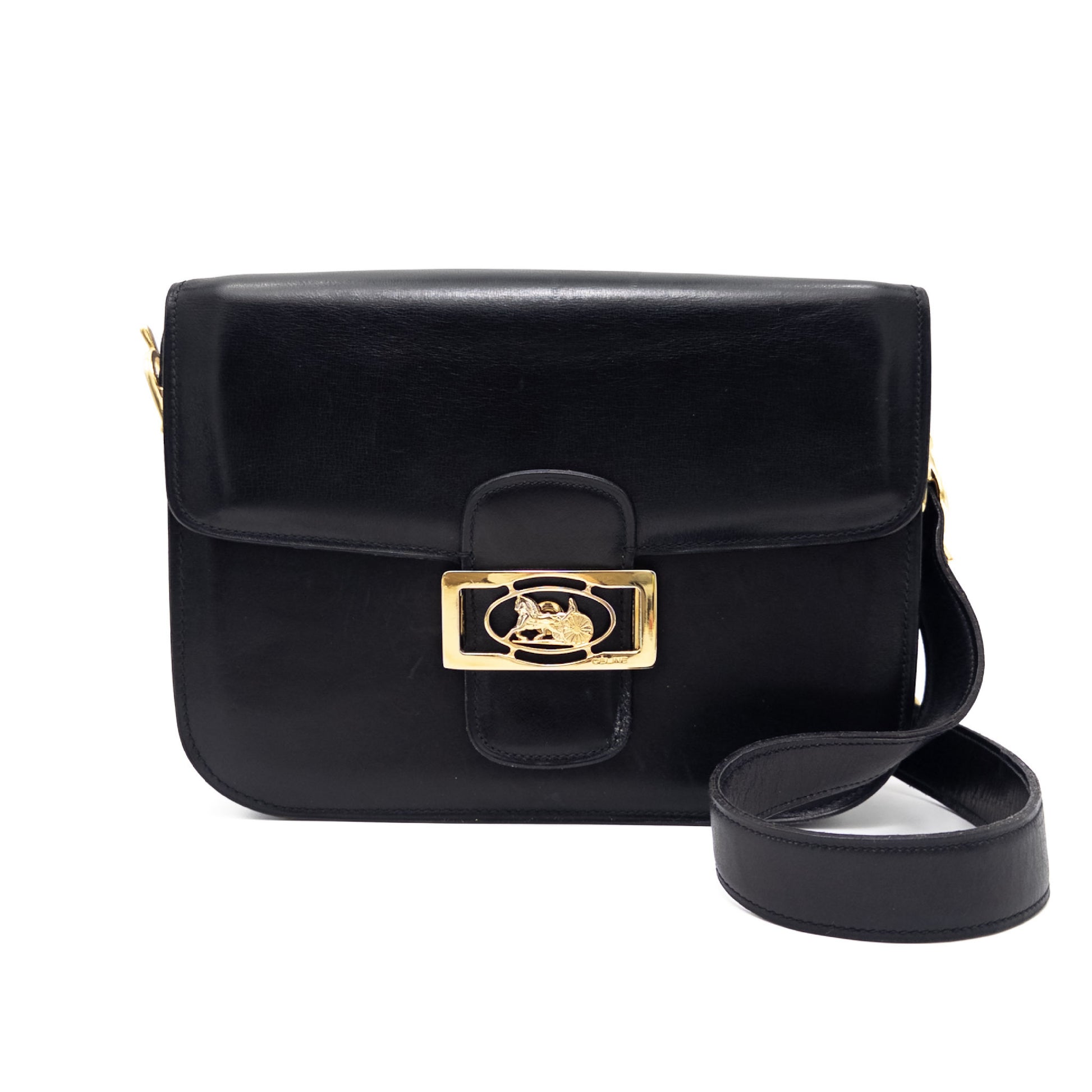 CELINE CELINE Carriage Fittings Leather Shoulder Bag Black Shoulder Bag