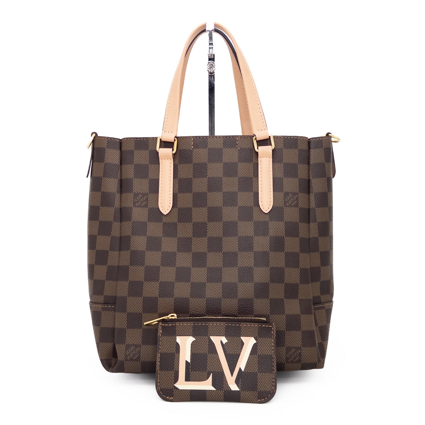 LOUIS VUITTON LOUIS VUITTON Vuitton Damier Belmont NV BB N60297 Pink Gold Hardware Canvas Handbag