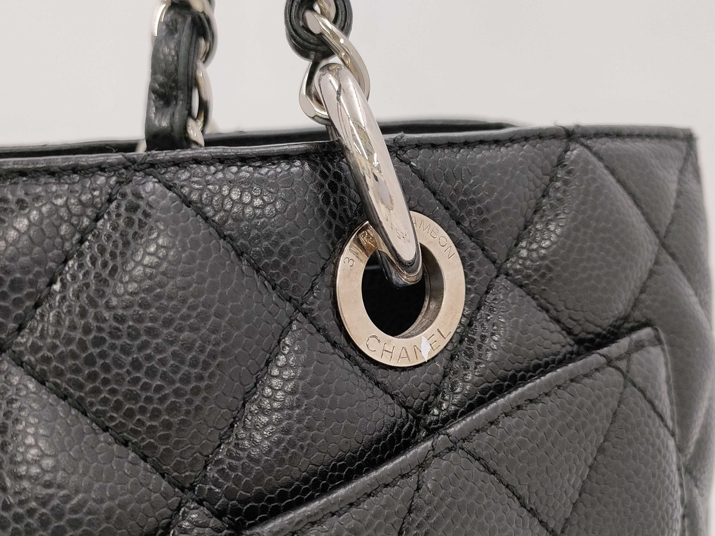 CHANEL GST Caviar Skin Black Gold Hardware Chain Tote Bag
