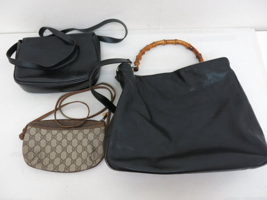 GUCCI Old Gucci 3-Piece Mountain Shelly Bamboo GG Supreme Leather Shoulder/Hand 2-Way Bag Black 3-Piece Bag